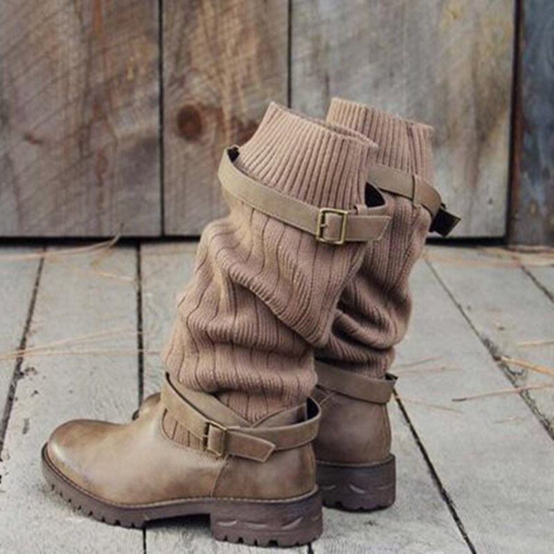 Poirila | Warme Wolle strickende Lederstiefel für Frauen