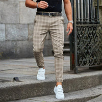 Rafael | Herren Karierte Chino Hosen | Schmal Geschnitten – Beige