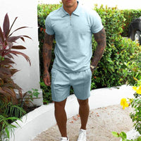 Arthur Polo mit Reißverschluss und Shorts Set – Hellblau