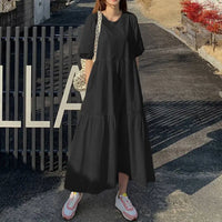 Vicky Sommerkleid | Stilvolles Maxikleid mit kurzem Ärmel und Rundhalsausschnitt – Schwarz