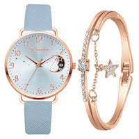 Uhren-Set mit Mondzahlen-Zifferblatt und Armbändern – Himmelblau
