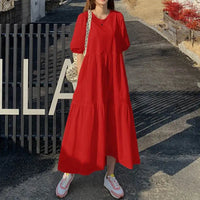 Vicky Sommerkleid | Stilvolles Maxikleid mit kurzem Ärmel und Rundhalsausschnitt – Rot