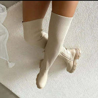 Thigh-High - Gestrickte Stiefel – Beige