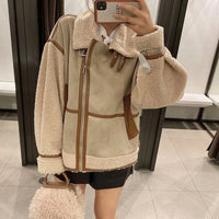Wirinse | Damen Lederjacke aus Lammfell Warm Modisch Winterjacke – Khaki