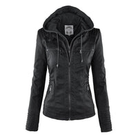 Heidi-Mode | Lederjacke mit Kapuze für Frauen – Schwarz