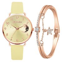Uhren-Set mit Mondzahlen-Zifferblatt und Armbändern – Gelb