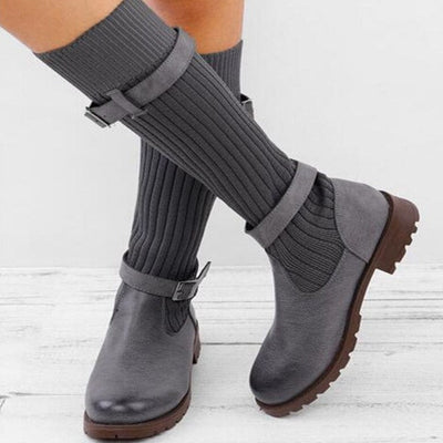 Poirila | Warme Wolle strickende Lederstiefel für Frauen