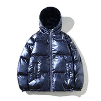 Herren Winterjacke Winddicht | Pufferjacke für Outdoor – Blau mit Kapuze