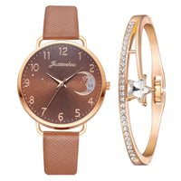 Uhren-Set mit Mondzahlen-Zifferblatt und Armbändern – Kakao