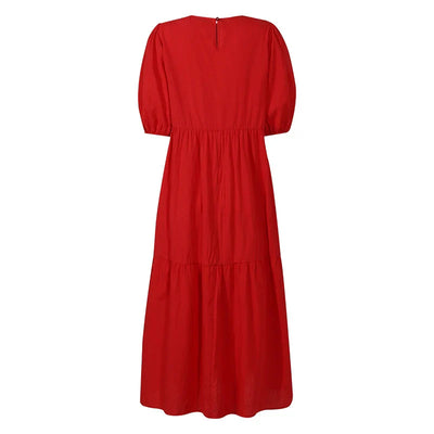 Vicky Sommerkleid | Stilvolles Maxikleid mit kurzem Ärmel und Rundhalsausschnitt