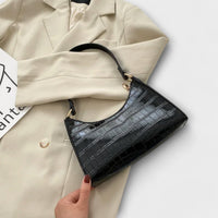Eleanor | Glänzende Lederhandtasche – Schwarz