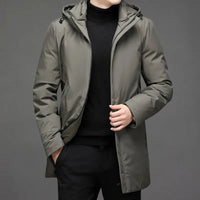 Herren Reißverschluss Kapuze Lange Jacke | Winter – Dunkelgrün
