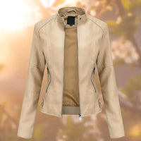 Stylische Bikerjacke für Damen | Schlanke Passform – Beige