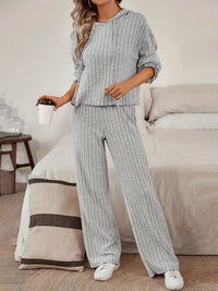 Damen Komfort Zweiteiler aus Strick - Sportlicher Hoodie mit Jogginghose - Relaxed Fit – Grau