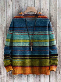 Damen Strickpullover mit Vintage-Streifen - Casual Style - Rundhals – Bunt