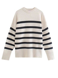 Gestreifter Damen-Strickpullover aus Wollmischung | Bequem & Warm – Hellbraun