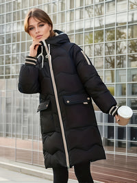 Warmer Damen Wintermantel mit Kapuze - Gesteppt, Winddicht & Modern – Schwarz