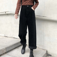 Gemütliche Damen Cordhose mit hoher Taille – Schwarz
