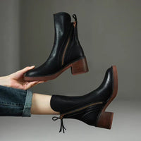 Elegante Damen Stiefeletten aus Echtleder mit Blockabsatz – Schwarz