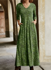 Elegantes Damen Maxikleid mit Blumenmuster - Sommerlich Fließend – Grün