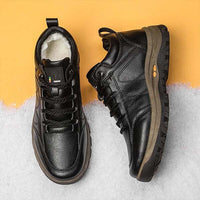 Herren Winter Leder Stiefel - Warm und Wasserdicht – Schwarz