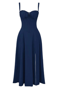 Amara - Florales Midi-Kleid – Marine