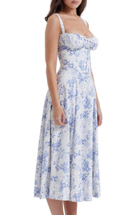 Tailliertes Kleid – Blaudruck