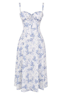 Amara - Florales Midi-Kleid – Blaudruck