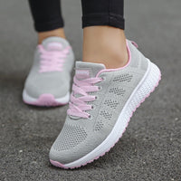 Sommerliche Sneaker für Damen - Trendy Bequeme Schuhe für breite Füße – Grau-Rosa