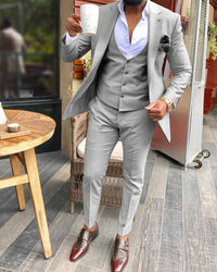 Herren Klassisch Elegant Fit Hochzeitsgast Anzug Set | 3-teiliges Set – Grau