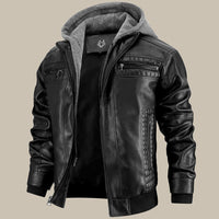 Premium hochwertige Lederjacke mit Kapuze für Herren – Schwarz
