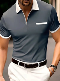 Herren Poloshirt Premium aus Baumwolle mit Kontrastkragen und Reißverschluss – Grau