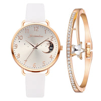Uhren-Set mit Mondzahlen-Zifferblatt und Armbändern – Weiß