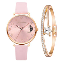 Uhren-Set mit Mondzahlen-Zifferblatt und Armbändern – Rosa