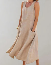 Jolie – Ärmelloses Midikleid aus Baumwollleinen – Khaki
