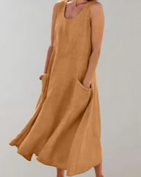 Jolie – Ärmelloses Midikleid aus Baumwollleinen – Braun