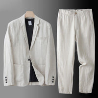 KÄTHE - ENSEMBLE AUS BLAZER UND LEINENHOSE – Beige