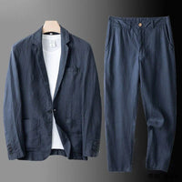 KÄTHE - ENSEMBLE AUS BLAZER UND LEINENHOSE – Blau