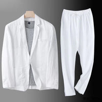 KÄTHE - ENSEMBLE AUS BLAZER UND LEINENHOSE – Weiß