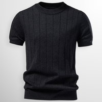 Flavian - Strukturiertes Kurzarm-T-Shirt – Schwarz