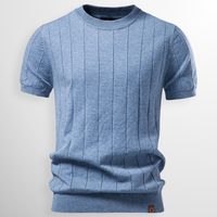 Flavian - Strukturiertes Kurzarm-T-Shirt – Blau