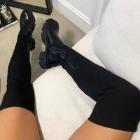 Thigh-High - Gestrickte Stiefel – Schwarz