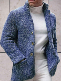 Eynara | Lässige Strickjacke mit hohem Halsausschnitt und Knopfverschluss – Blau