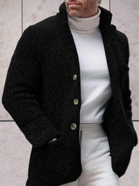 Eynara | Lässige Strickjacke mit hohem Halsausschnitt und Knopfverschluss – Schwarz