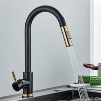 Weisbad Küchenarmatur | Sommer Luxus RVS Spülenarmatur mit ausziehbarem Schlauch – Schwarz-Gold