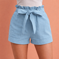 Leinen Damen Shorts mit hoher Taille und Schleifenbund | Zoë – Himmelblau