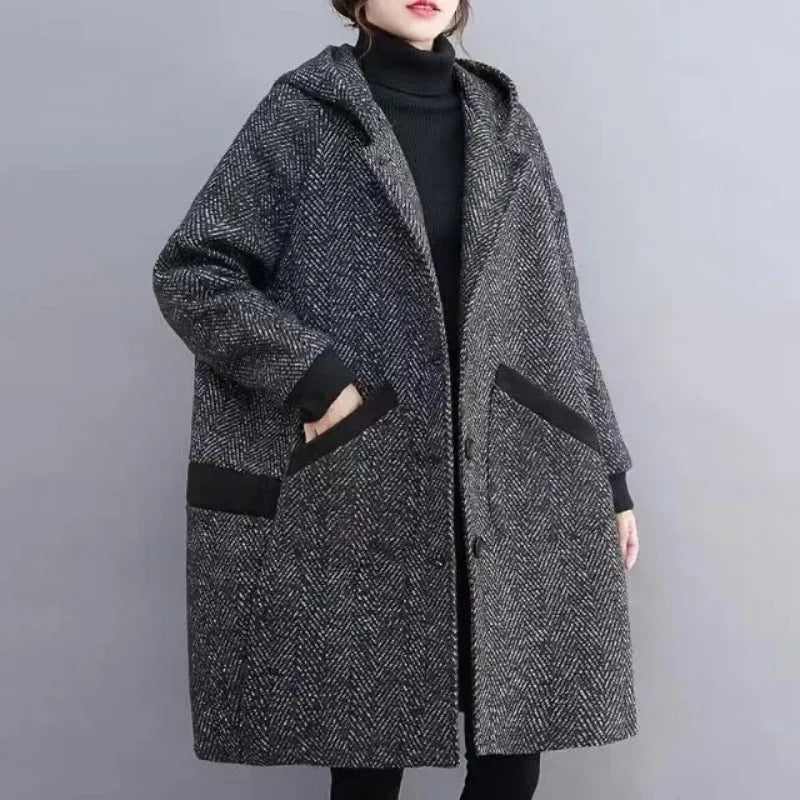 Yaraj | Warmer Vintage-Mantel mit Kapuze für Damen