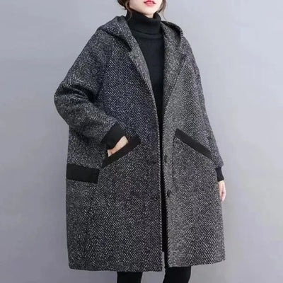 Yaraj | Warmer Vintage-Mantel mit Kapuze für Damen