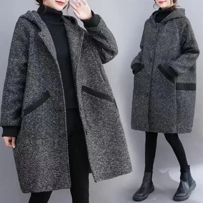 Yaraj | Warmer Vintage-Mantel mit Kapuze für Damen