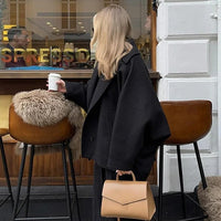 Wivose | Oversize modische dicke und warme Damenjacke aus Kaschmirwolle – Schwarz